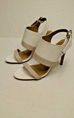 LANDS' END Size 7.5 White with Beige Trim Colorblock Strappy Heeled Sandals NEW - Image 1 of 4