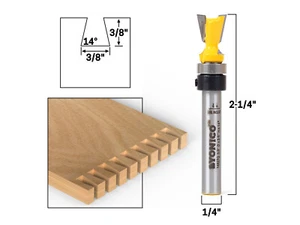 Broca de enrutador de cola de paloma de 14 ° X 3/8" - vástago de 1/4"" - Yonico 14827q - Imagen 1 de 2