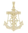 10K Yellow Gold Solid Big Anchor Mariner Cross Jesus Crucifix Pendant 29 316G