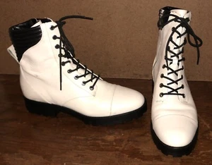 Michael Kors SG19G Size 10M Women’s Lace Up White Leather Cap Toes Combat Boots - Picture 1 of 24