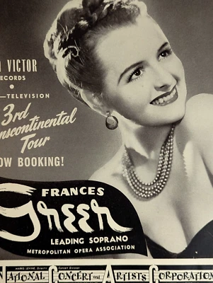 Frances Green 1947 Booking Ad Musical Performer Concert Soprano - Image 1 of 3