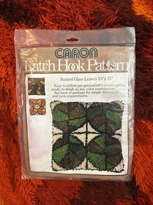 Vintage Caron Latch Hook Pattern Canvas Stained glass Leaves 15x15 3081 - Picture 1 of 2