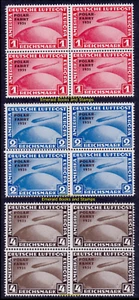 EBS Germany 1931 - Zeppelin Polar Flight - 456-458 ND MNH** REPRINTS - BLOCKS 4 - Picture 1 of 6