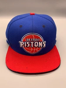 Detroit Pistons Hat Cap Snap Back Blue Red Mitchell and Ness NBA Basketball WOOL - Picture 1 of 23