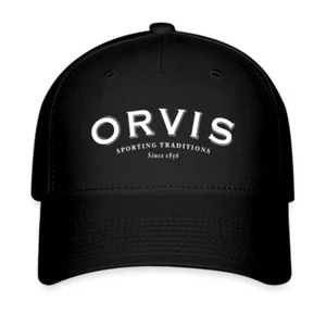 Orvis Fly Reel Fishing Black Hat Twill Cap Baseball Cap Size S/M & L/XL - Picture 1 of 4