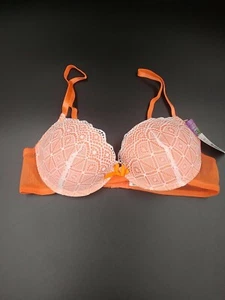 Hera By Herman Orange and White Lace Push Up Bra Size 32B Underwired NWT Z42 - Picture 1 of 3