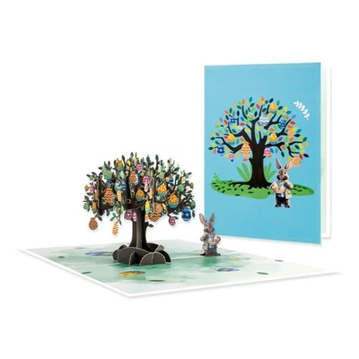 Recycled Paper Easters Popup Greeting Card 3D Rabbit Eggs Tree Craft - Image 1 of 4