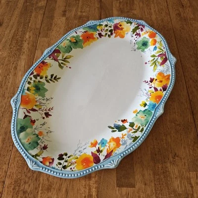 Plato de granja ovalado floral de sauce The Pioneer Woman borde azul  Foto 1 de 4