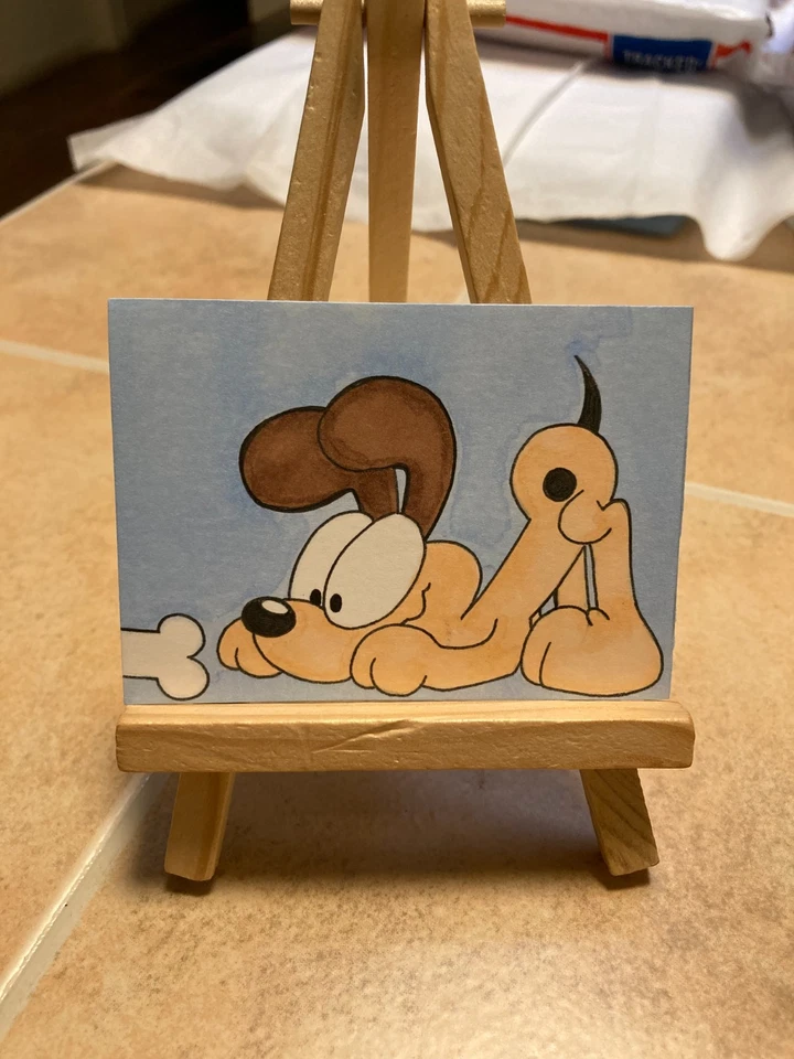 Tarjeta de arte de pintura ACEO original de medios mixtos ATC Cat Garfield 104 Foto 1 de 1