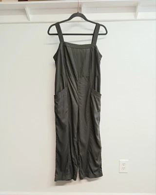 Nicole Miller Linen Blend Jumpsuit Womens 6 Dark Green Wide Leg Overalls - Image 1 of 4