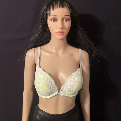 Sujetador push-up acolchado Victoria's Secret forma perfecta 38C encaje amarillo neón/blanco Foto 1 de 4