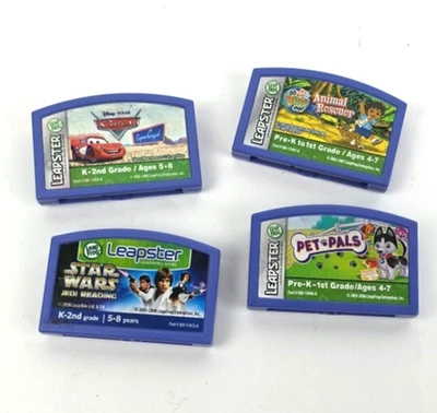 LOT of 4 LeapFrog Leapster Learning Game Cartridge Star Wars Diego Cars Pet Pals - Image 1 of 4
