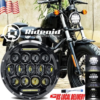 7" inch Motorcycle LED Headlight Halo for Harley Davidson Touring Sportster Foto 1 de 4