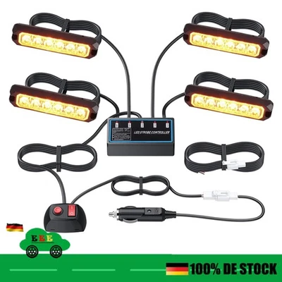 4x Frontblitzer LED Blitzlicht Warnleuchte Strobe Licht Gelb 12V 24V KFZ LKW PKW - Bild 1 von 4