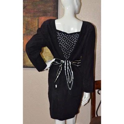 Vestido Vaina Amen Wardy Vintage Corte Espalda Diseñador Alta Costura Gamuza Talla 10 Foto 1 de 4