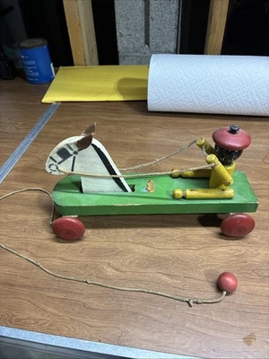 Vintag HUSTLER TOY CORP 纯银 IL 木制马和司机拉玩具爱好作品 — 第 1/4 张图片