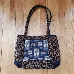 Borsa a mano vintage Dusty Hampden Designs made in USA tessuto stampa ghepardo - Foto 1 di 16