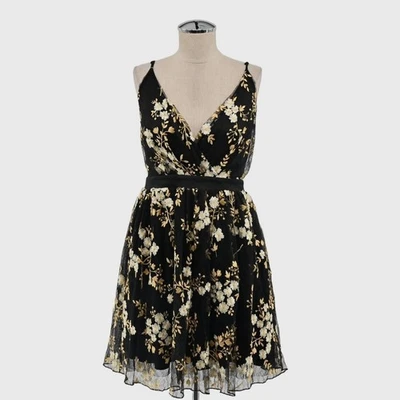 Vestido Express Bordado Tul Para Mujer Talla 4 Negro Dorado Ajuste Floral Acampanado Mini Foto 1 de 4