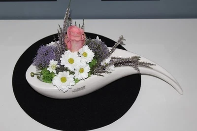 Tiziano Schale Gesteck Blumen Welle Porzellan weiß-creme ca. 45 cm - Bild 1 von 4