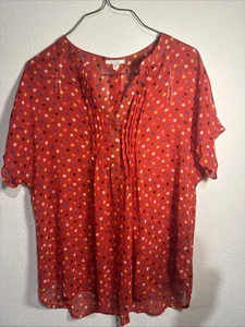 Blusa Top Pleione Para Mujer Talla M Roja Con Lunares Coloridos Manga Corta Cuello en V - Imagen 1 de 5