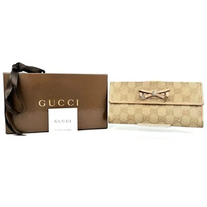 GUCCI GG Logo Canvas Ribbon Leather Long Bifold Wallet/X03-0184 - Bild 1 von 24
