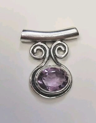 New Vintage Sterling Silver  Slide Pendant With Faceted Amethyst Gemstone - Image 1 of 4