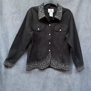 Black jean jacket Women’s medium rhinestone Crystal Bling - Picture 1 of 5
