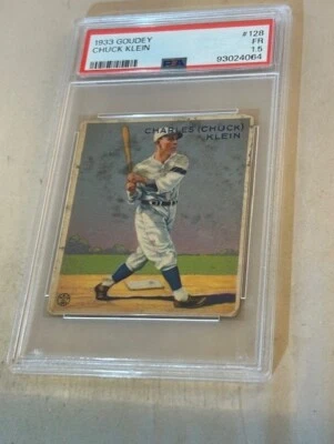 1933 Goudey #128 Charles (Chuck) Klein PSA FR 1,5 Philadelphia Phillies Foto 1 de 2