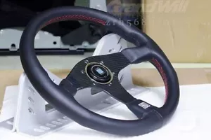 NARDI 350mm 14' Leather&Carbon Fiber Racing Sport Steering Wheel Red stitch - Picture 1 of 3