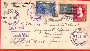 aa3991 - Phillipines - Postal HISTORY - STATIONERY  Registered from CARCAR 1950 - Picture 1 of 1