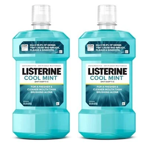 Cool Mint Antiseptic Mouthwash, Cleaner Mouth, Cool Mint Flavor, 1.0L, Pack of 2 - Picture 1 of 8