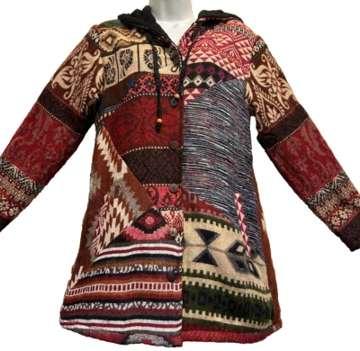 Nwt SACRED THREADS hippy pocket patch flannel fleeced hooded JACKET COAT TOP M - Image 1 of 4