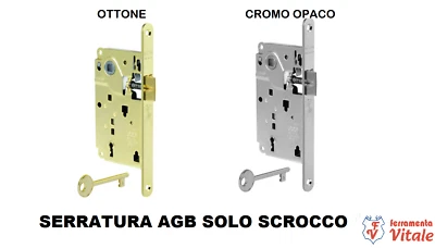 Serratura infilare tipo patent 50 AGB CENTRO solo scrocco ART. 1010 OTTONE CROMO - Immagine 1 di 2
