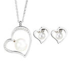 Shiny Zircon Jewelry Set Stainless Steel Pearl Pendant Necklace Earring Studs