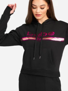 Bebe Damen Pailletten Logo Hoodie Schwarz BB2350A Gr. XL Neu Mit Etikett - Bild 1 von 6
