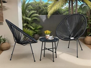 3PC Outdoor Egg Chairs String with Glass Coffee table Furniture Bistro Patio UK - Picture 1 of 22