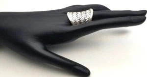 Women Retro Celtic Genuine Real Solid 925 Sterling Silver MESH Pattern Band Ring - Picture 1 of 3