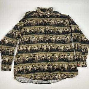 Vintage Barn Fly Button Up Shirt Mens XL Long Sleeve Rodeo Bull Riding Cotton - Picture 1 of 11