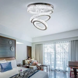 Finktonglan Modern Dimmable, 3 Rings Crystal Chandeliers with Remote Control - Picture 1 of 9