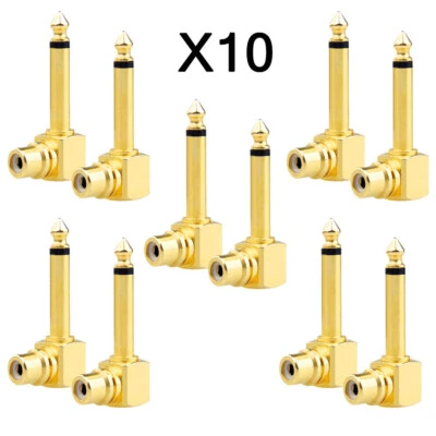 10Pcs/set RCA Female Jack to 1/4" Mono Male Plug Right Angle Gold Audio Adapter - Image 1 of 4