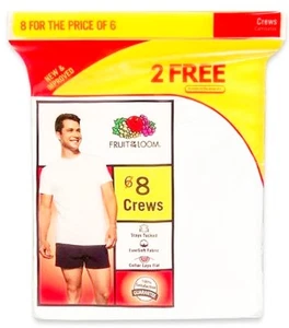 8 Mens WHITE CREW XL Large TEE SHIRTS 100% Cotton T Shirt Fruit of the Loom - Picture 1 of 3
