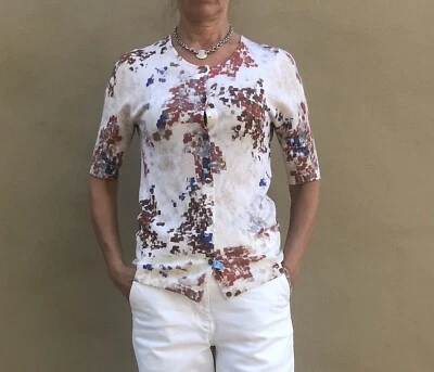 STUNNING LUXURY TSE Cashmere Cardigan Floral/abstract top SzS Price Firm - Image 1 of 4