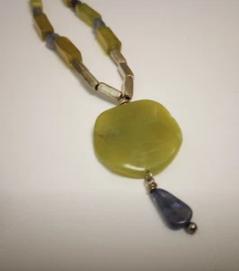 Sterling Silver Lemon Jade Nephrite Amethyst Bead Pendant Necklace - Picture 1 of 8