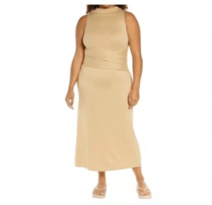 Vince Womens Tan Sleeveless Knit Wrap Waist Maxi midi Plus Size 3X NWT - Picture 1 of 7