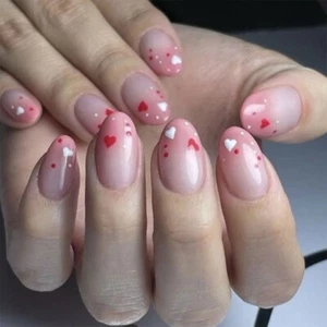 24Pcs Almond Nail Tips Valentine Fake Nail Press On Nail Artificial False Nail - Picture 1 of 8