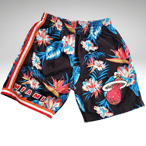 Mitchell & Ness Miami Heat Floral Swingman Basketball Shorts Size Medium Cover