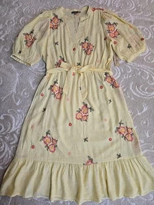 NWT Anthropologie Fig And Flower Yellow Embroidered Woven Dress Size XL Belt... - Picture 1 of 11
