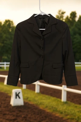 Blazer Jacket Youth 14 Black Wool Blend 3 Button Tailored Show Equestrian - Image 1 of 4