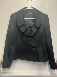 Evan Picone Black Middleton Suit Jacket Women’s Size 10, Ruffled Collar, Lined - Picture 1 of 14