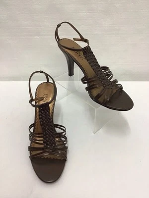 "Tacones Franco Sarto para mujer de cuero marrón con tiras, punta abierta y espalda tacón de 3"" talla 8" Foto 1 de 4
